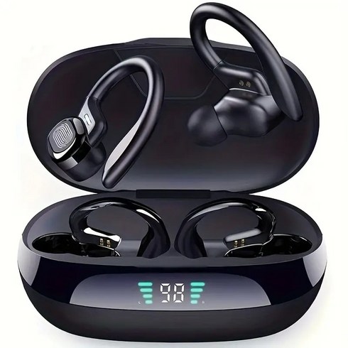 전문 스포츠 헤드폰 무선 Bluetooth 헤드폰 귀걸이 착용 IPX5 방수 마이크 통화 6시간 노래 듣기 시간 터치 컨트롤 블랙, BT-SP16-TWS-Black