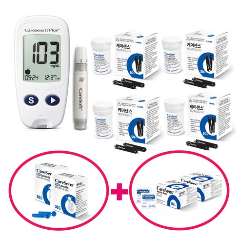 아이센스 케어센스2플러스 혈당측정기 풀세트 (기계 + 혈당시험지 210매 + 채혈침 210개 + 알콜솜 200매)