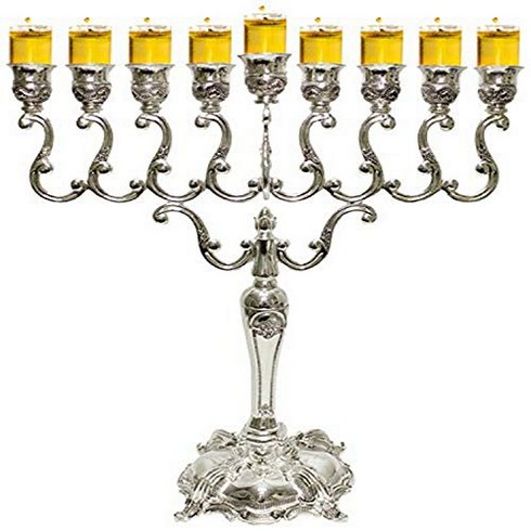 Majestic Giftware MN-HA200 Hanukkah Menorah 14-Inch Silver Plated null, 1, Silver, Yellow