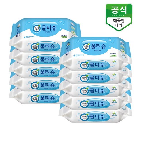 깨끗한나라 페퍼민트 블루 물티슈 리필형, 70매, 10개