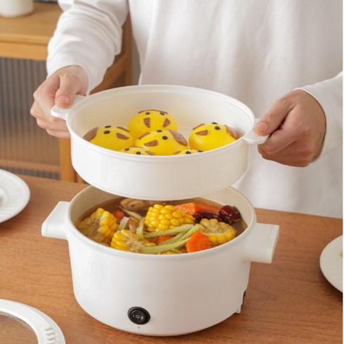 밥솥 가정용 다용도 전기밥솥 대용량 전기밥솥 눌어붙지 않는 소형냄비, 화이트-양손잡이2L더블*2, 1개