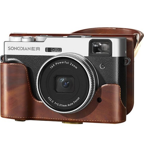 Songdian 4K 레트로 디지털 카메라 + 64GB 메모리 카드 레더 케이스, DC202-AF (블랙)