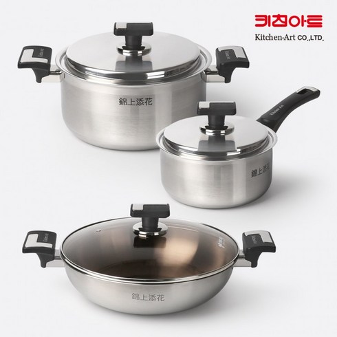 KJP마켓IH 스텐냄비 양수 전골 냄비세트 3종, 금상첨화 냄비 3종 (16양+24양+28곰)