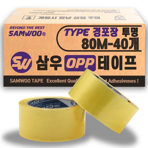 삼우 OPP 경포장 박스 테이프 80m, 투명, 40개