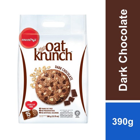 뭉키 오트밀 크런치 비스킷 390g Munchy's Oat Krunch Biscuit, 다크 초코, 1개