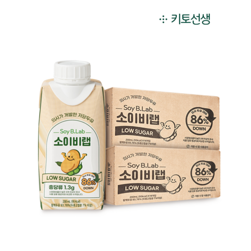 [당일발송] 키토선생 소이비랩 저당 두유 200ml x 18개입 (설탕무첨가 무가당), 36개