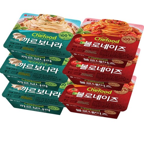 롯데 쉐푸드 까르보나라 3개+볼로네이즈 3개 기획 파스타 크림 토마토 바질향 즉석요리