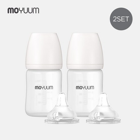 모윰유리젖병150 - [모윰] 안심코팅 노꼭지 유리젖병 150ml 2팩 + 젖꼭지(2p), 젖꼭지 단계:서포트