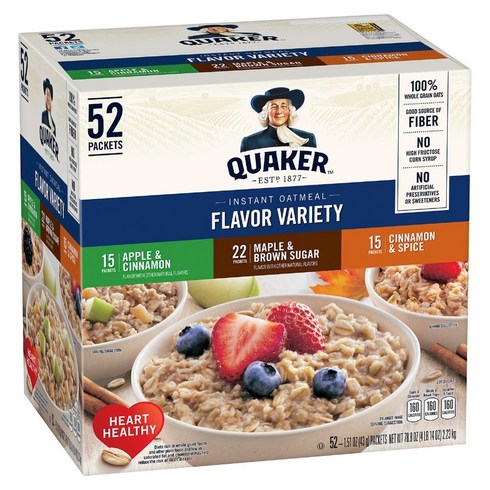 퀘이커 인스턴트 오트밀 52개입 1박스 버라이어티 팩 Quaker Instant Oatmeal Variety Pack (52 ct.), 4개