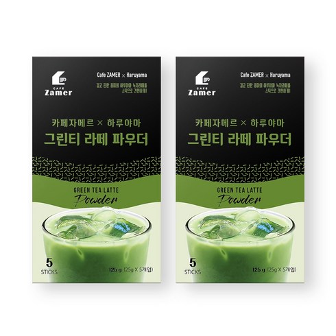 마키노차야 - 카페자메르 X 하루야마 그린티 라떼 파우더 스틱, 2박스, 5개입, 25g