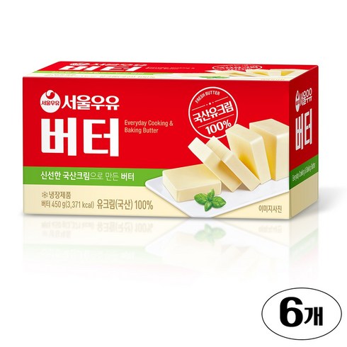 서울우유 국산원유100% 무가염 버터 450g, 6개