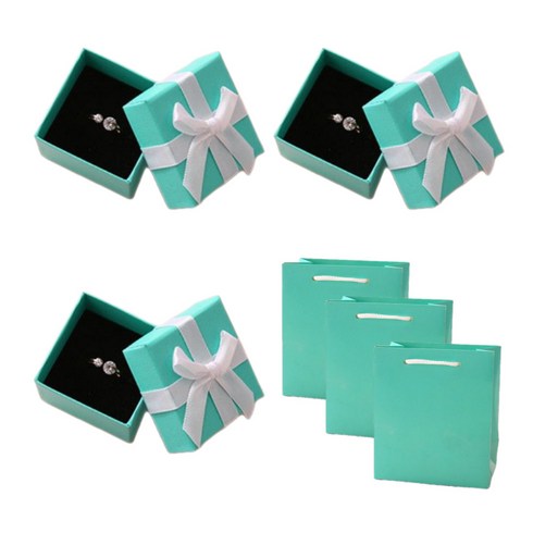 돌 반지 우정 반지 선물 박스 + 쇼핑백 세트, 3세트, 민트