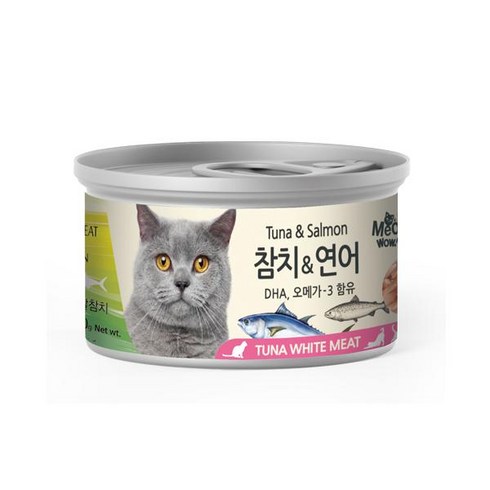 미우와우 고양이 흰살 참치캔 80g 24개 세트 (6종 콤보/ 맛선택), 흰살 참치&연어