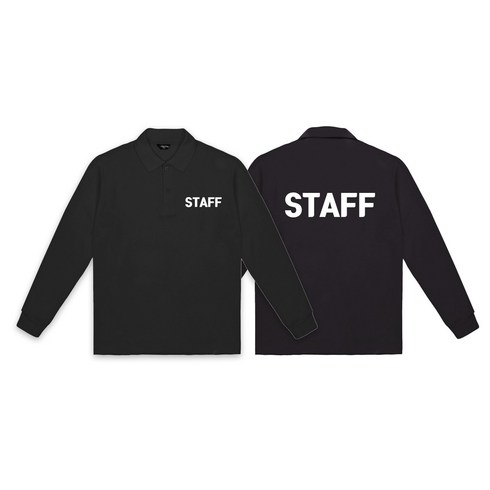 2023년 가성비 최고 브랜드단체복 - STAFF 프린팅 긴팔 카라 티셔츠 블랙 스태프티 직원복 행사복 단체복 (남녀공용 검정