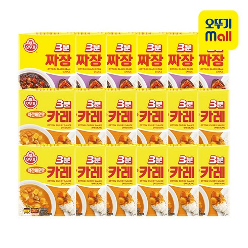 삼일카레 - 오뚜기 3분 약간매운맛 카레 200g x12개 + 짜장 200g x6개, 1세트