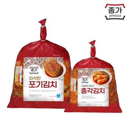 종가 종가집 아삭한포기김치 4.8kg2 총 9.6kg - 종가 종가집 아삭한 포기김치 4.8kg + 총각김치 2.5kg