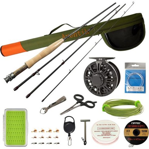 샤크 슈터 아벤틱 플라이 로드와 릴 콤보 초보 키트 5 중량플라이 낚싯대 라인 및 액세서리 포함 394719