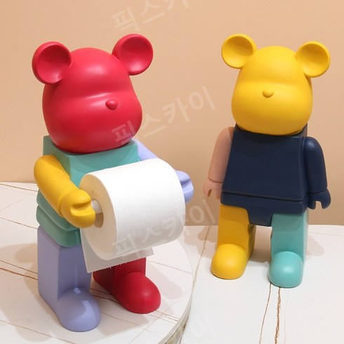 곰돌이 컬러풀 피규어 두루마리 휴지걸이 저금통, 1개, 핑크