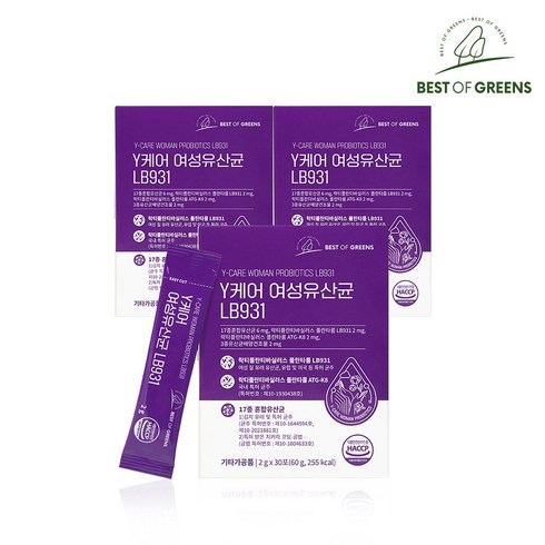 베스트오브그린 와이케어 여성 질 유래 유산균 LB931, 3박스, 60g