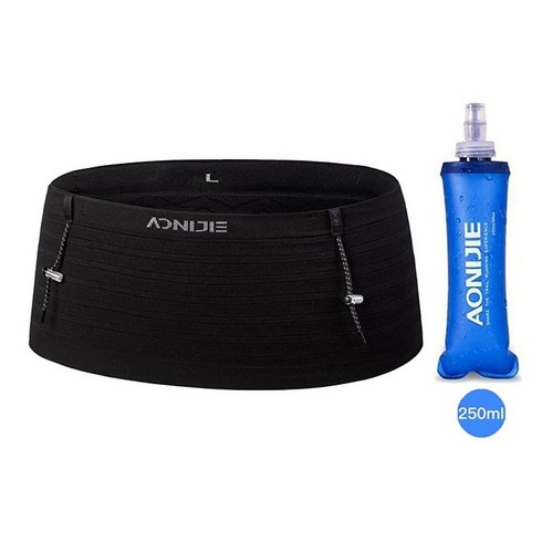 AONIJIE 여성 및 남성용 250ml 소프트 플라스크가 있는 러닝 벨트 경량 미끄럼 방지 블랙 패니 팩 모든 크기의 휴대폰 여권 등에 적합 플라스크 러닝124233, M, Black, Black