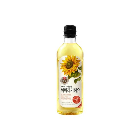 백설 100% 스페인산 해바라기씨유 0.9L 4병 발연점 높아 모든 요리에 편리하게 사용, 900ml, 4개