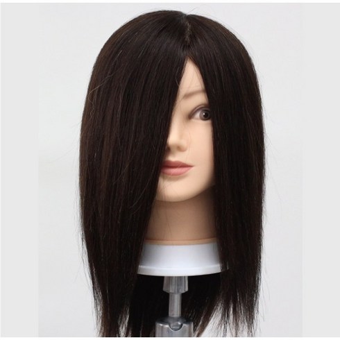 찰랑머리 14인치 연습용 통가발 인모100, 1개, 블랙