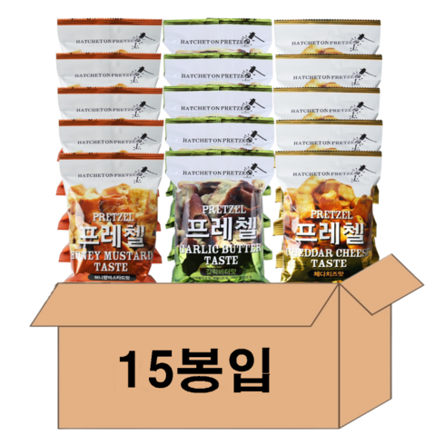 (다파니)프레첼 체다치즈맛+갈릭버터맛+허니향 머스타드맛 세트, 15개