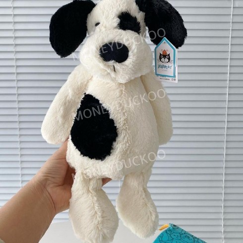 젤리캣 바쉬풀 블랙 앤 크림 강아지 M 31cm 애착인형 Jellycat Bashful Black and Cream Puppy, 1개