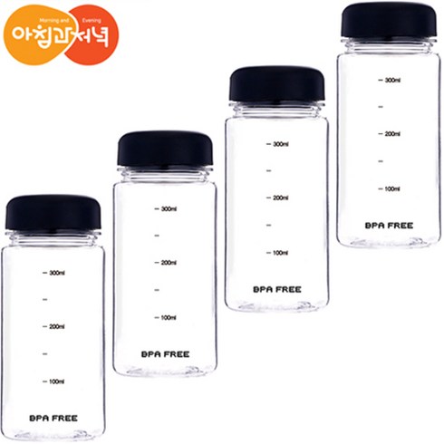 아침그리고저녁 - 아침과저녁 눈금표시 국내산 트라이탄 마이보틀 블랙, 350ml, 4개