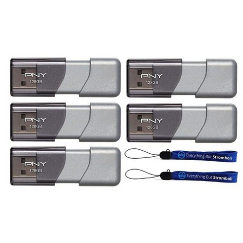 엘리트드라이브 - PNY 128GB USB 3.0 플래시 드라이브 엘리트 터보 어태치 3 (5 팩) 모델 P-FD128TBOP-GE 번들 (2) 모든 것이지만 스트롬볼리 랜야드 포함