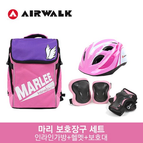 [에어워크] K2 마리 핑크 아동 인라인스케이트 자전거 보호장구 세트 / 인라인 가방+헬멧, 헬멧/가방 색상:헬멧_레드/가방_블랙 / 보호대 색상/사이즈:보호대_핑크_M, 상세 설명 참조