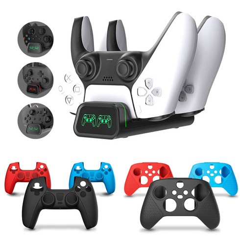 2023년 가성비 최고 듀얼쇼크충전기 - 듀얼센스충전기 거치대 멀티충전기 PS5 SWITCH XBOX 슈퍼 차저 올인원+실리콘커버, 슈퍼차저올인원+XBOX실리콘커버(블루)