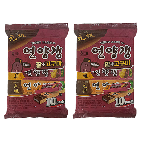 통팥맛 10  군고구마맛 10  유자맛 10  간식 양갱 선물 - 해태제과 연양갱 팥 + 고구마 10팩, 2개, 500g