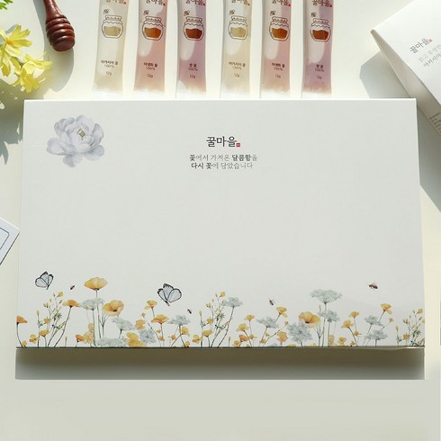 꿀마을 3종 꿀 (아카시아/밤/야생화) 천연 벌꿀 스틱 단체 선물 12g x 30포, 동백꽃송이 미희망, 1박스