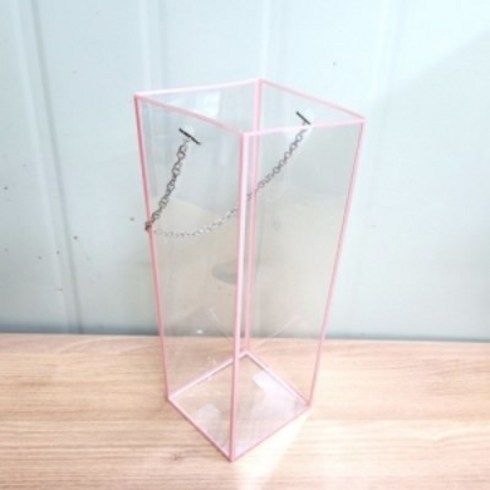 [투명쇼핑백] 체인케이스-핑크 5개 1세트 (10X10x30cm) 럭셔리한 투명패키지 꽃 선물 와인 포장 원데이클래스(4세트이상 주문시 배송가능)