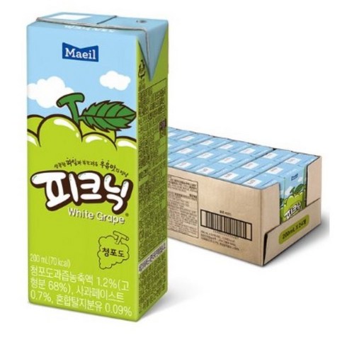 매일유업 피크닉 청포도 200ml 24팩 48팩, 120ml, 72개