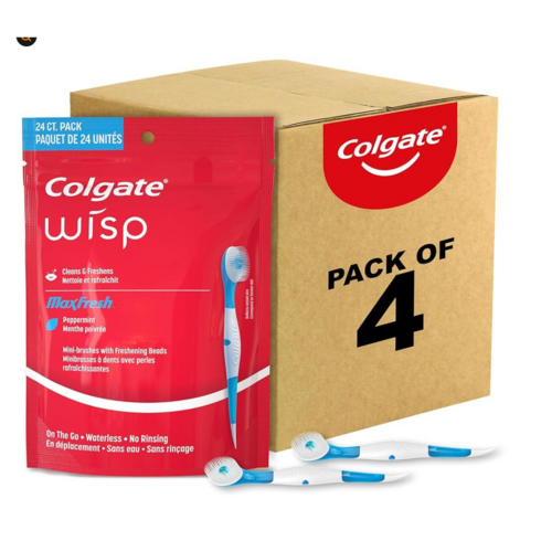 콜게이트일회용 - Colgate 콜게이트 맥스 프레시 일회용 미니 칫솔 페퍼민트 24개 4팩, 24 Count (Pack of 4), 1개