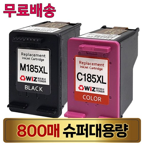 j1780w - 삼성 (800매 슈퍼대용량) 잉크세트 INK-M185XL+INK-C185XL SL-J1780W SL-J1780DW SL-J1785W SL-J1680 SL-J1683 SL-J1685, 1세트, 위즈토너 검정+컬러