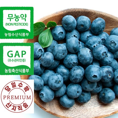 [장산농장] 무농약 GAP 인증 국내산 유기농 맛있는 생 블루베리 생과 중과 1Kg, 500g(중과), 2개