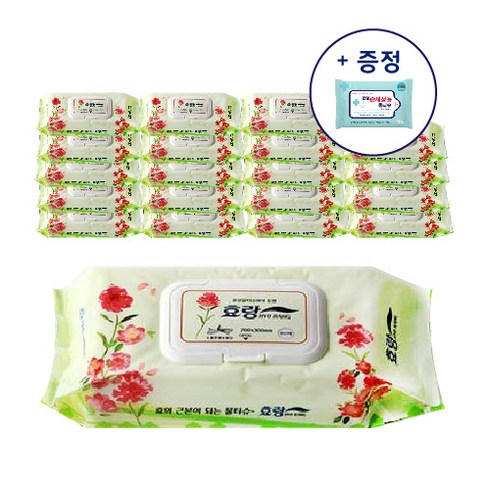 효랑 물티슈 엠보 캡형 60매입 빅사이즈 (20 x 30cm)+손세정물티슈증정, 20팩
