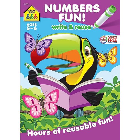 School Zone - Numbers Fun! Write & Reuse Workbook - Ages 5 to 6 Preschool to Kindergarten Writing