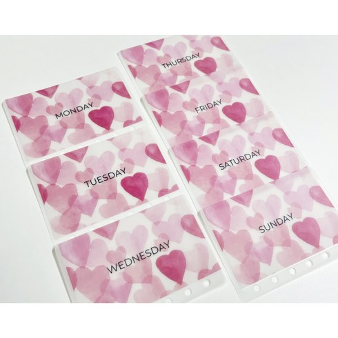 A6 / A7 하트 배경 일주일 예산 저축 바인더 속지세트 (7매) 현금 챌린지 다이어리 속지, 유광