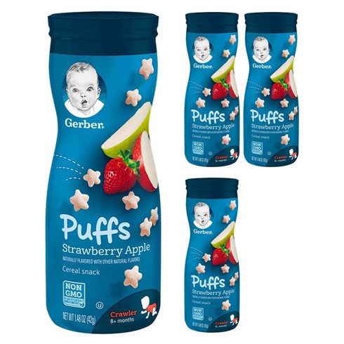 gerber 퍼프 시리얼 스낵 크로어 8+ 먼스 42g, 4개, 딸기 + 사과