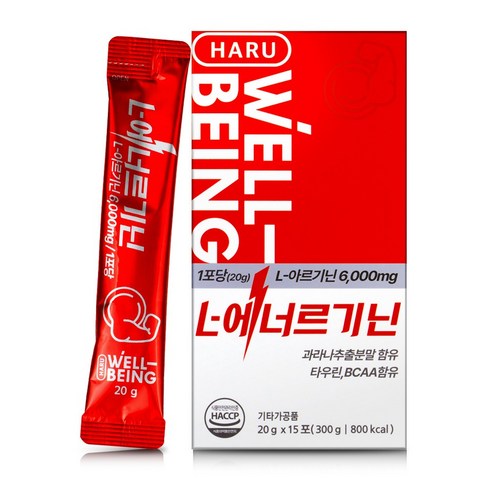 하루웰빙 L-에너르기닌 20g x 15포 6 000 mg 고함량 아르기닌 BCAA 타우린 함유, 1개