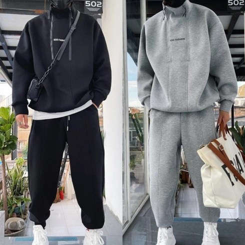 2023년 가성비 최고 남자트레이닝세트 - 남성 운동복 반폴라 맨투맨 조거팬츠 트레이닝세트 츄리닝 투피스 기모 (있음/없음)