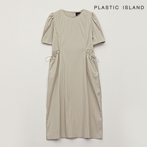플라스틱아일랜드 - [정품매장] 플라스틱아일랜드 캐주얼 데일리 원피스 라운드 스트링 포켓 반팔 롱 (PQTWO065-1)