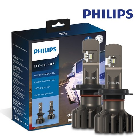 필립스 자동차 합법인증 LED 전조등 램프 얼티논 프로 9000 / UP 9000 H7 1세트 / 5년보증, 1개