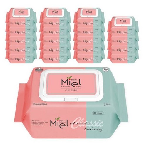 미엘 클래식 엠보싱 아기물티슈 캡형 100매 20팩, 단일옵션