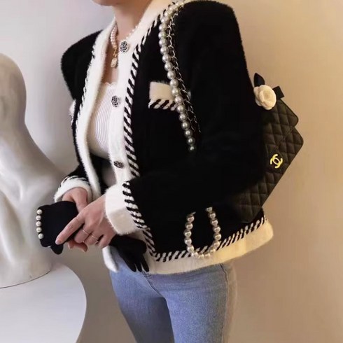 2023년 가성비 최고 울자켓 - 레티고 하객룩 배색 울 니트 가디건 자켓