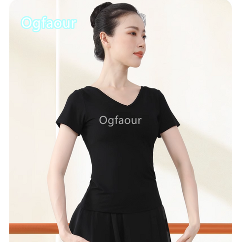 Ogfaour 무용복 여예고 형체 무용 반팔 상의 A23071001, 블랙 반팔